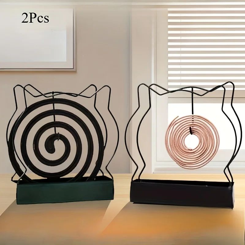 2pcs Cat Ear Iron Mosquito Coil Holder – Portable Mosquito Incense Stand for Indoor & Outdoor Use