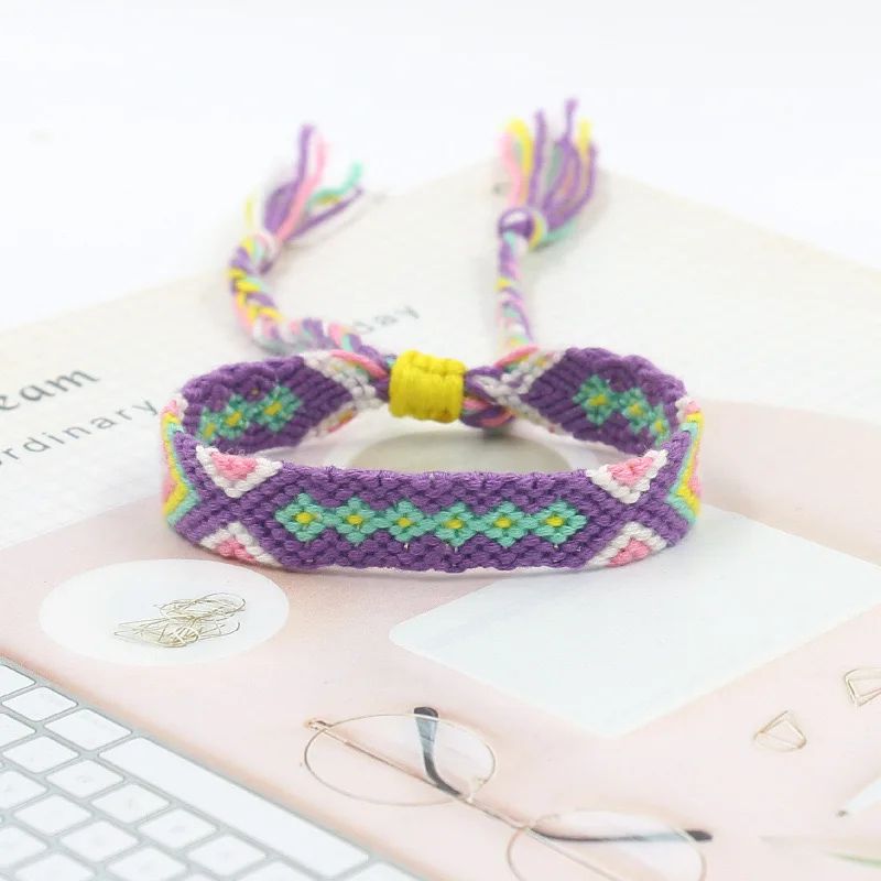 Bohemian Handmade Rainbow Braided Cotton Bracelet – Adjustable Friendship Wristband for Women Lucky Charm Jewelry