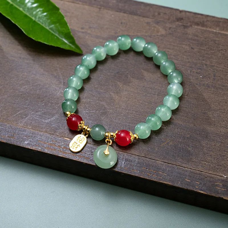 Handmade Good Luck Beaded Bracelet – Imitation Jade Ping An Buckle Lucky Amulet Stretch Bracelet for Women & Men