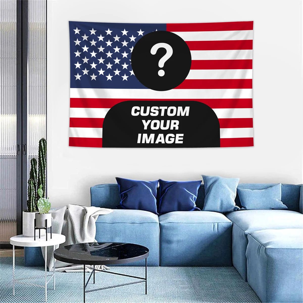 Personalized American Flag Photo Tapestry – Custom Family, Pet & Portrait Wall Hanging Banner