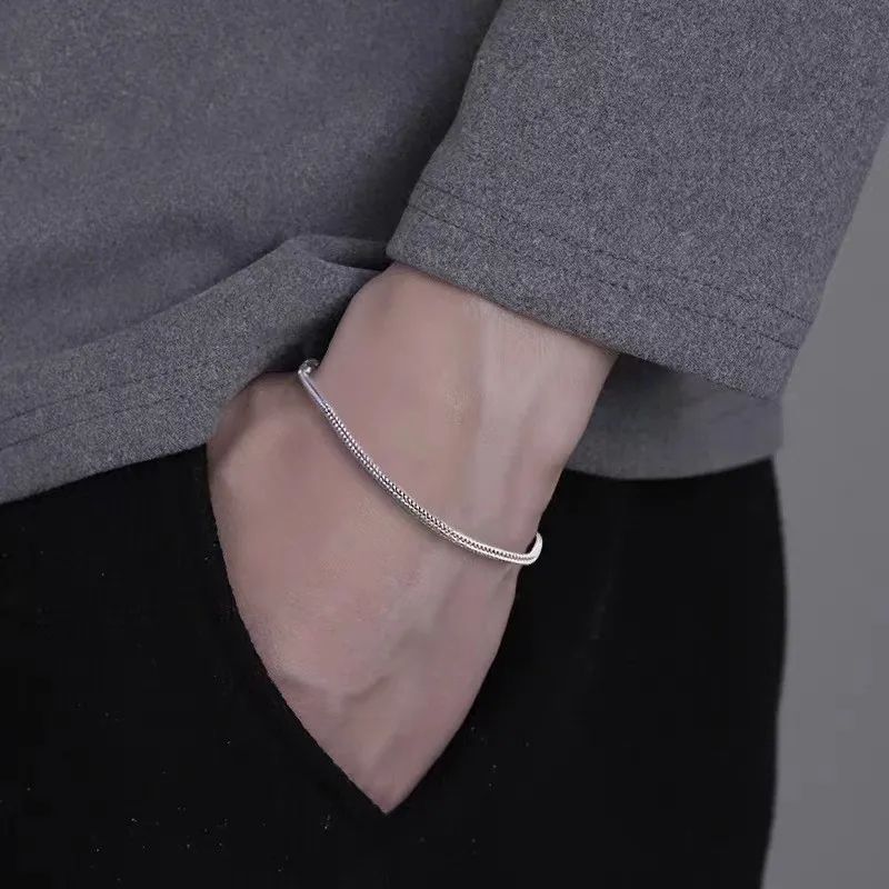 Stainless Steel Snake Chain Bracelet – Silver Color Plain Couple Bracelet for Women & Men