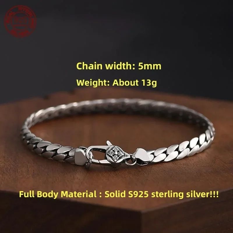 925 Sterling Silver Cuban Chain Bracelet – Handwoven Elegant Link Bracelet for Women & Men