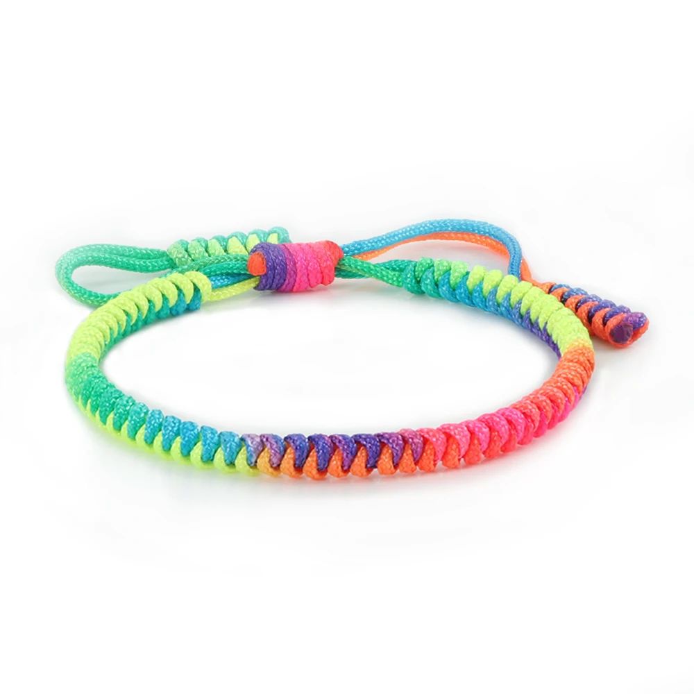 Multicolor Rainbow Braided Lucky Charm Bracelet – Handmade Adjustable Woven Rope Amulet Bracelet for Women & Men