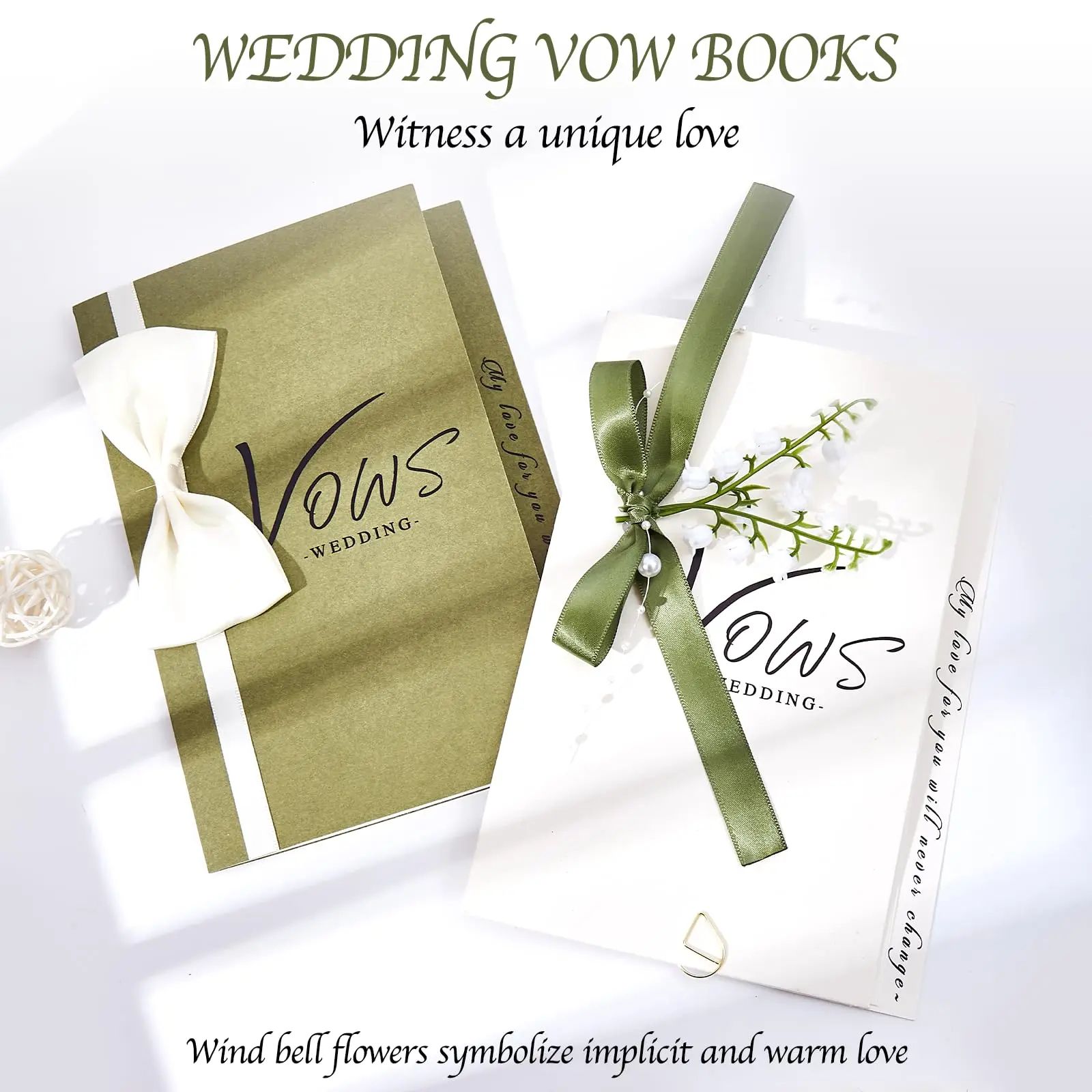 Minimalist Wedding Vow Book Set – Green & White Keepsake Vow Books for Bride & Groom with Lined Vows & Declarations