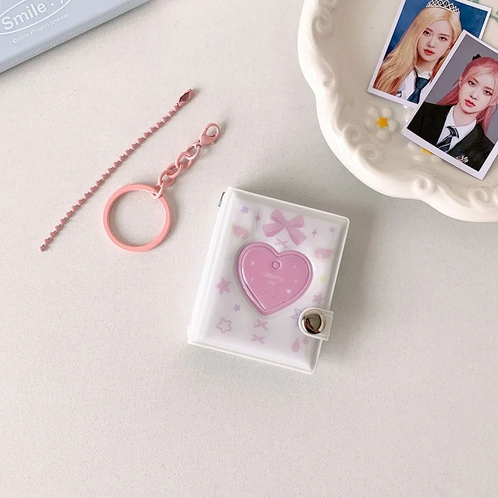 Butterfly Bow Mini Photo Album Keychain – PVC Photocard Holder Book with Snap Closure for 32 Photos