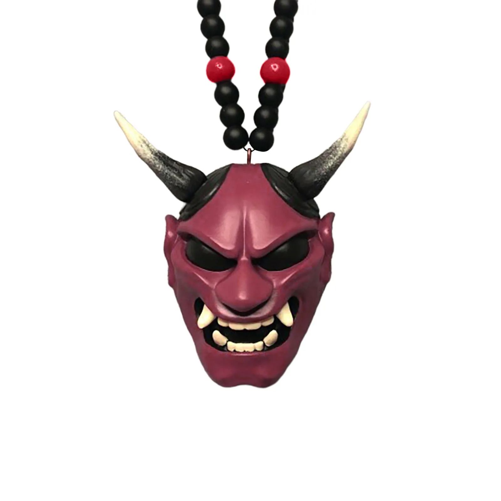 Japanese Samurai Kabuto Oni Car Pendant – Hannya Mask Rearview Mirror Charm, Halloween Hanging Ornament Auto Decor