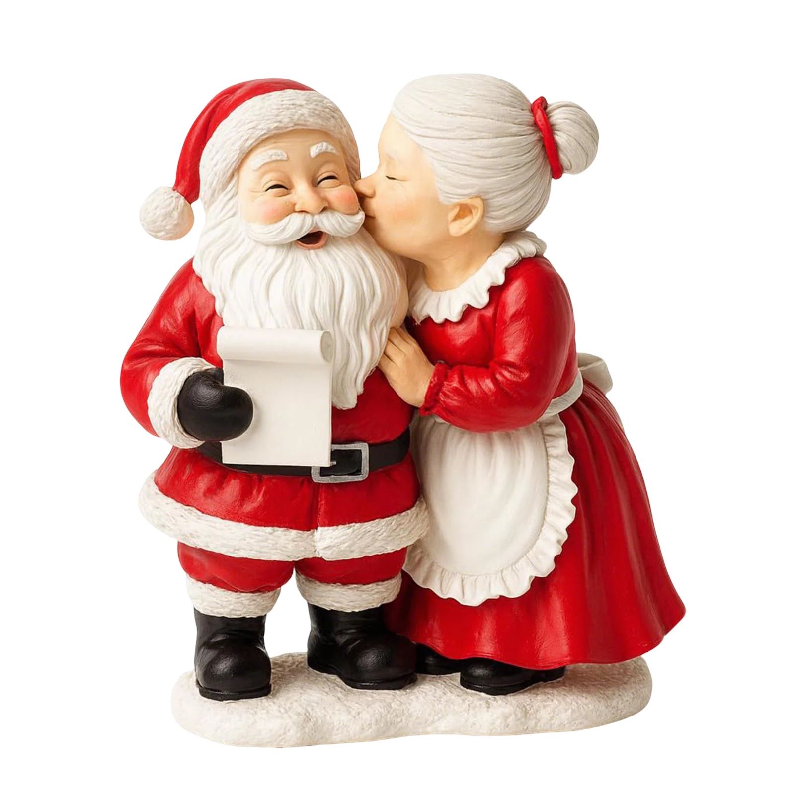 Santa Claus Couple Resin Statue – Hand-Painted Christmas Mantel Tabletop Decor, Retro Holiday Figurine Ornament