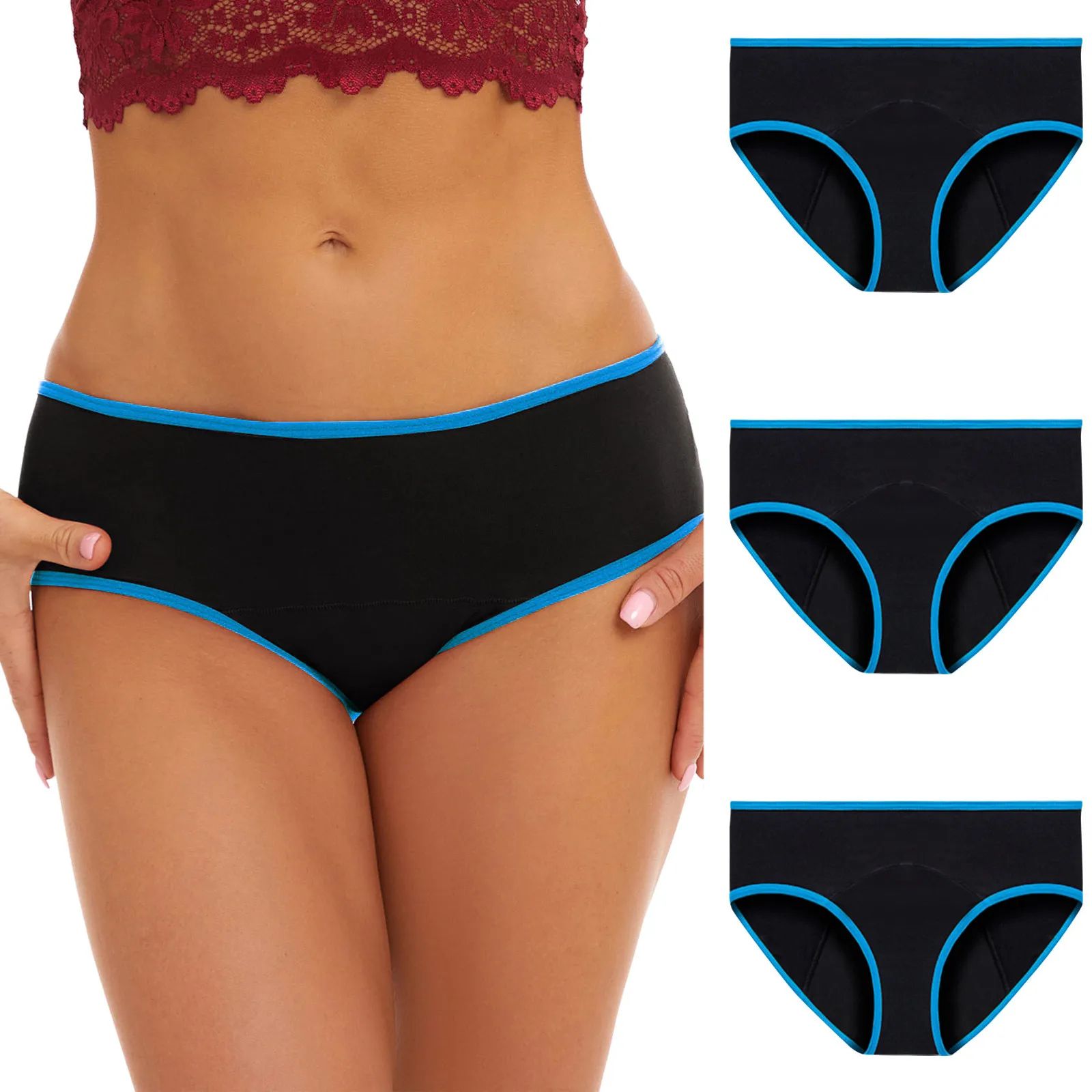 3pcs Women's Menstrual Panties – Leak-Resistant Ice Silk Period Underwear, Seamless Mid Waist Physiological Briefs