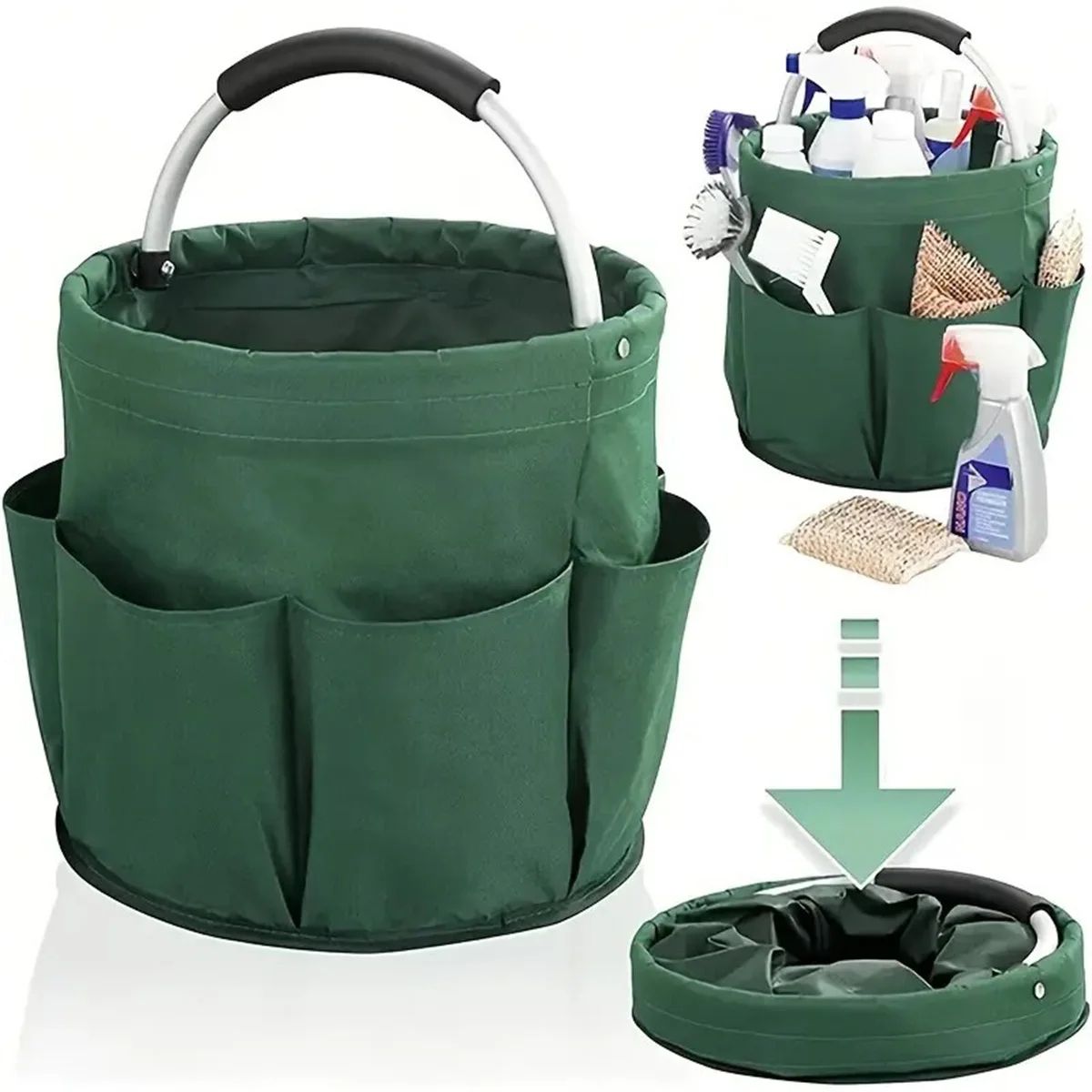 Portable Foldable Storage Basket – Fabric Picnic, Garden Tool, Travel Toiletry & Outdoor Hand Carry Organizer Basket