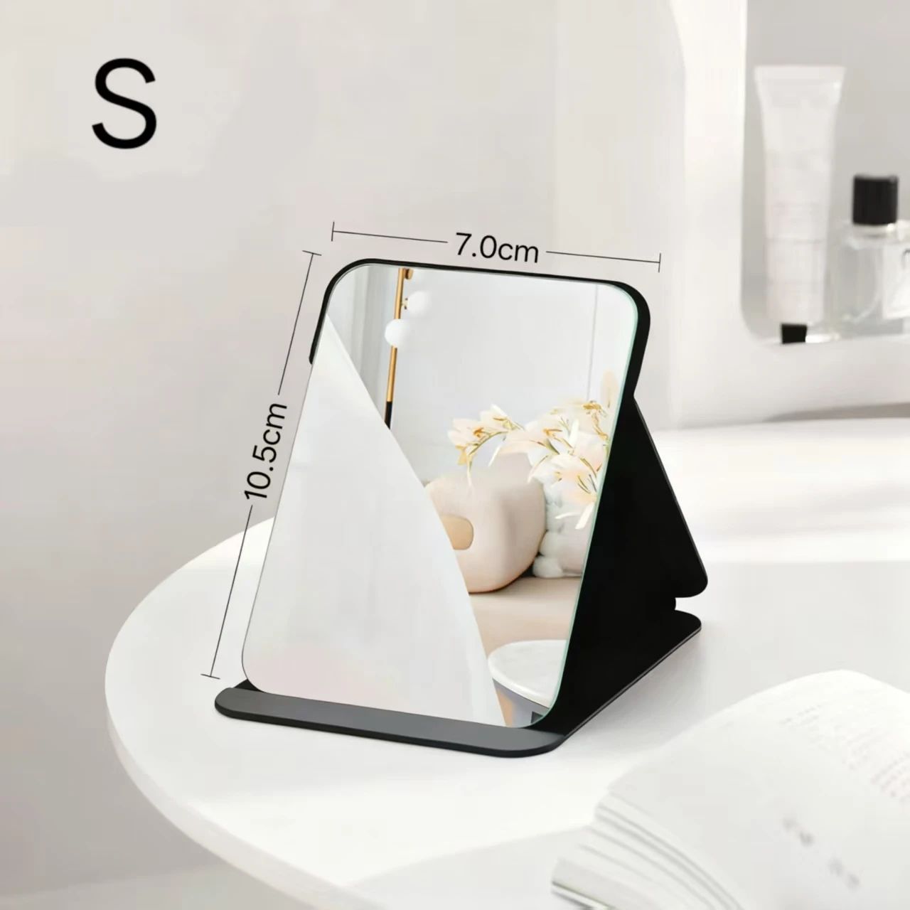 Portable Folding Makeup Mirror – Compact Desktop Vanity Mirror with Storage for Dorm, Home, Travel & Daily Beauty Use