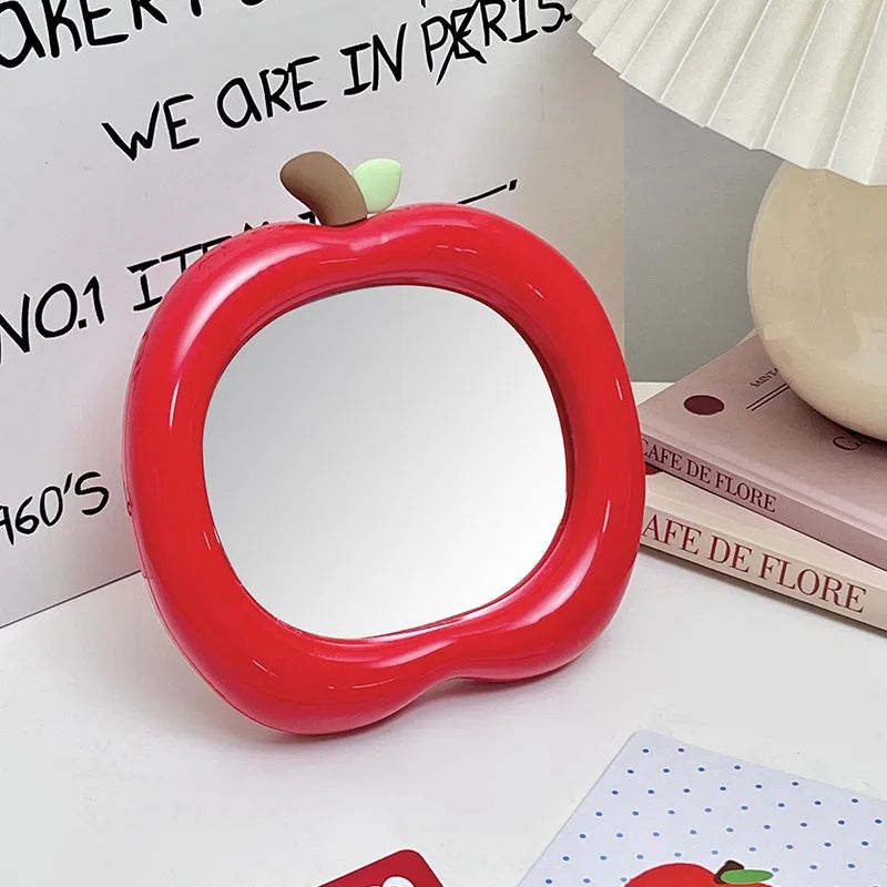 Apple Shape Desktop Makeup Mirror – Foldable Portable Vanity Mirror with Stand for Bedroom Dorm Desk Decor, Green or Red