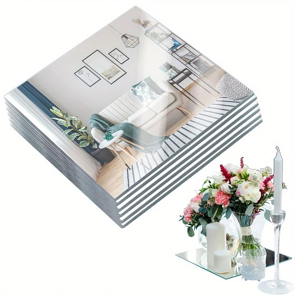 6pcs 5.91 In Square Acrylic Mirror Stickers – Easy Apply Decorative Wall Mirrors for Bedroom Bathroom Home Decor