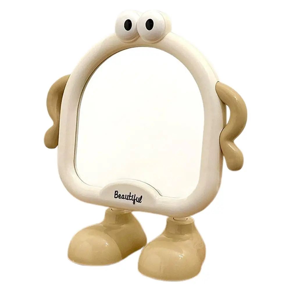 Cute Pink Desktop Makeup Mirror – Foldable Portable Handheld Vanity Mirror with Cartoon Design for Desk and Trave