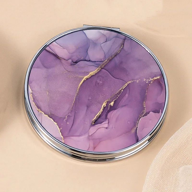 Vintage Stripe Mini Compact Makeup Mirror – Portable Handheld Pocket Bag Mirror in Green Purple Blue for Women Beauty