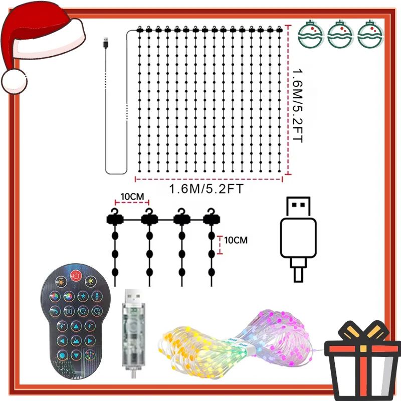 Smart RGB Curtain Lights – DIY Color Changing Music Sync LED Fairy Lights with App Remote Control for Christmas Decor