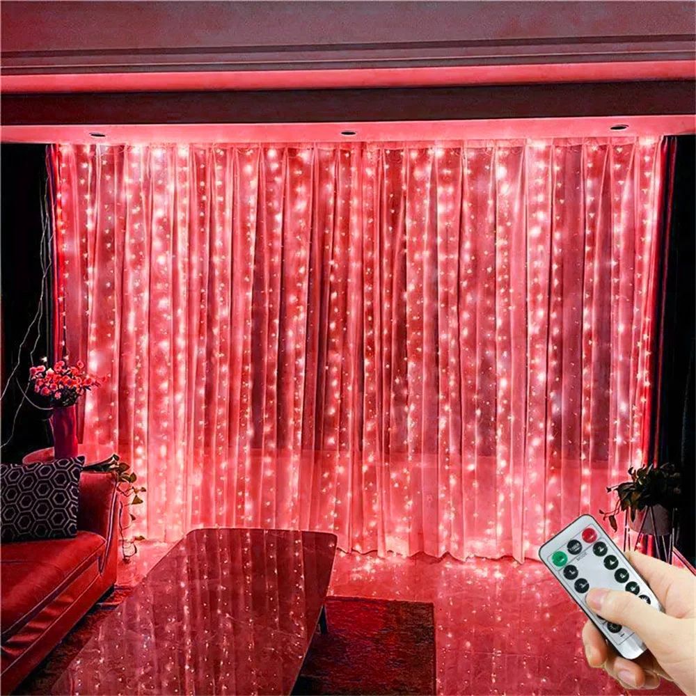 USB LED Curtain Lights – 8 Mode Remote Control Fairy Lights for Wedding Bedroom Ramadan Eid & Valentine Decor