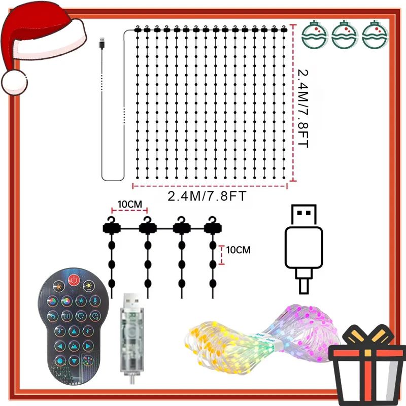 Smart RGB Curtain Lights – App Controlled Music Sync LED Fairy Lights for Christmas Garden Indoor Outdoor Decor
