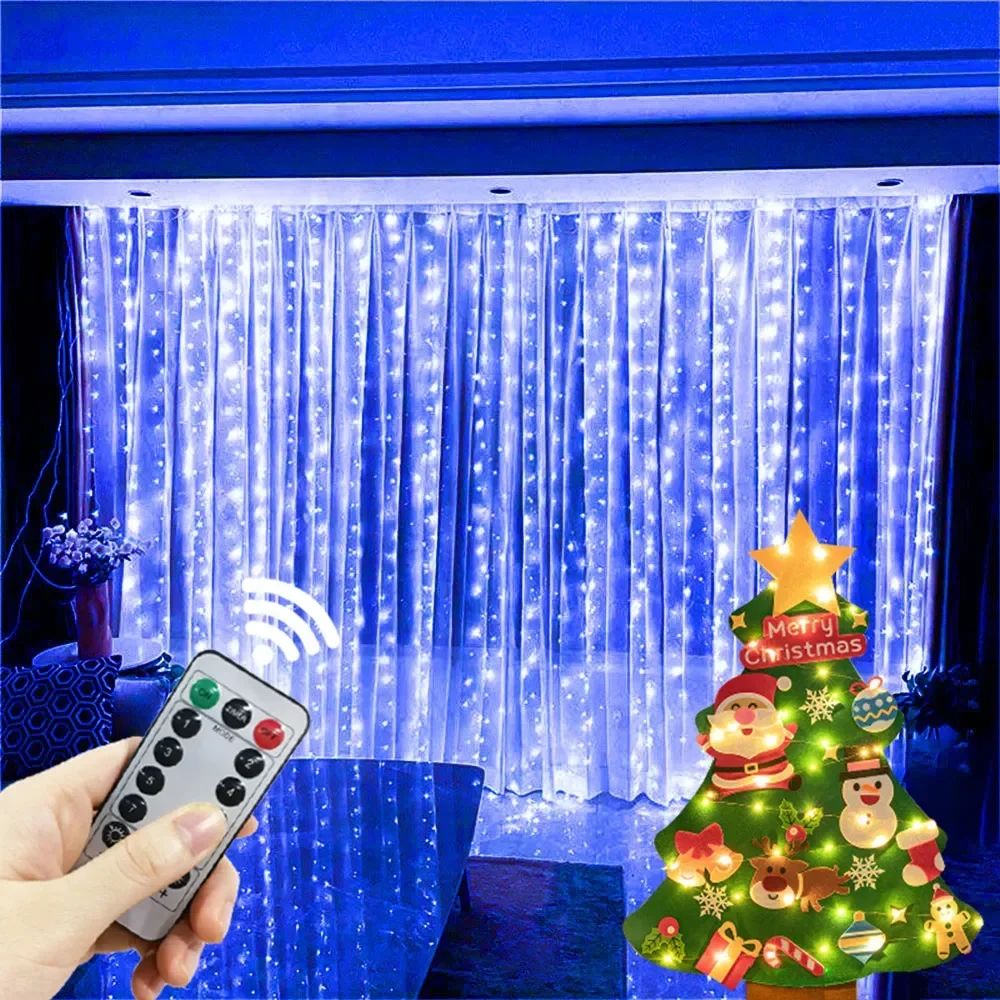 USB LED Curtain Fairy Lights – 8 Mode Remote String Lights for Wedding Christmas Holiday Garden & Room Decor