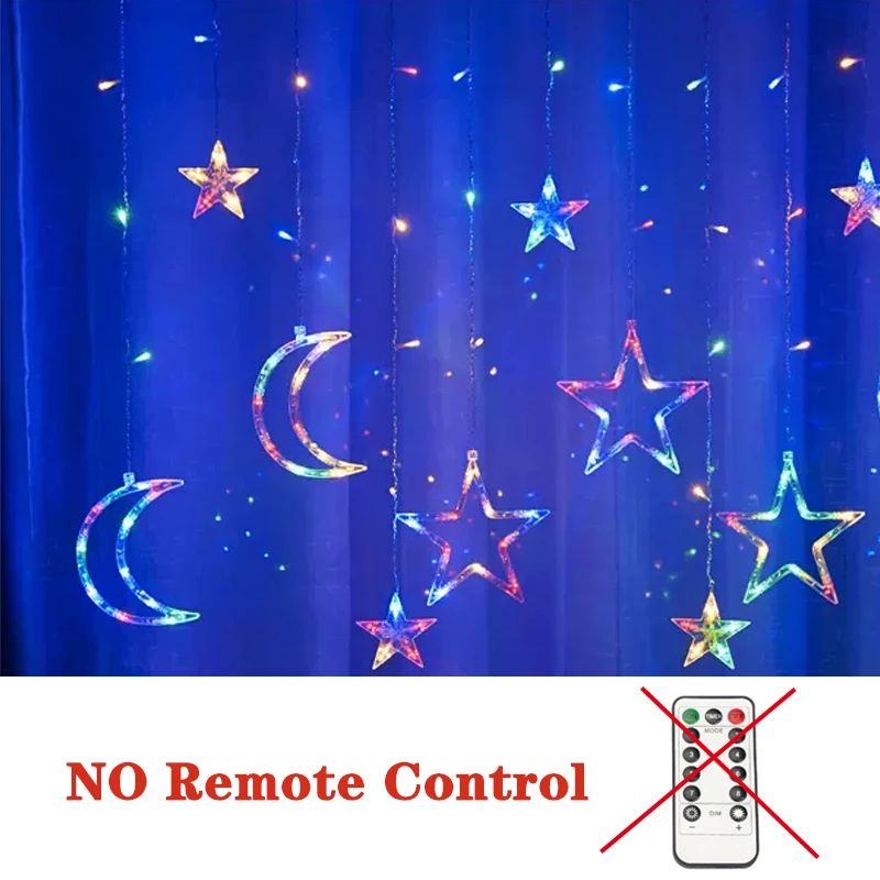 Christmas LED Curtain String Lights – 11.5 Ft Moon Star Tree Deer Bell Garland Lights with 8 Modes for Holiday Decor