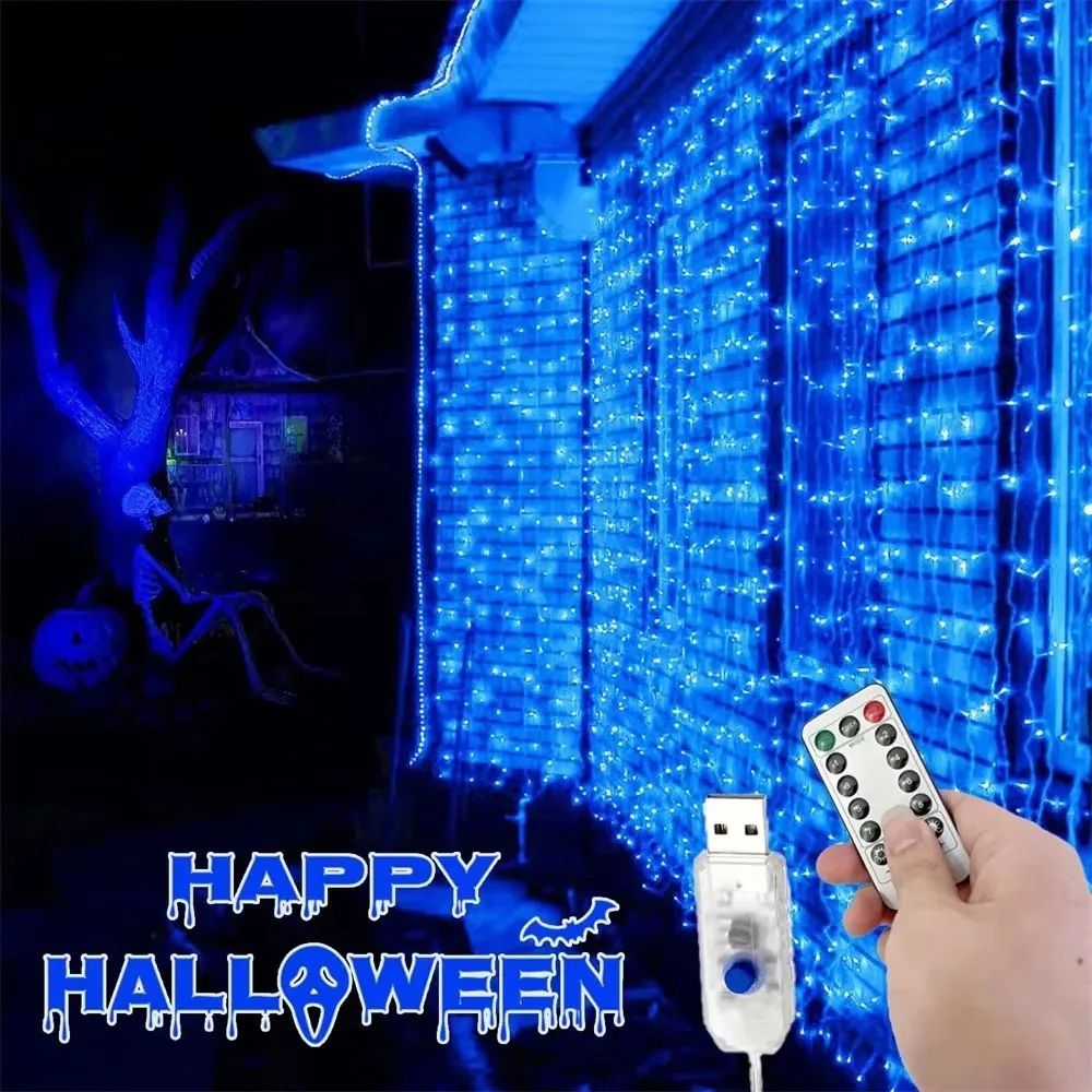 LED Curtain String Lights – USB Powered Fairy Garland with Remote, 8 Modes for Bedroom Wedding Christmas Home Decor