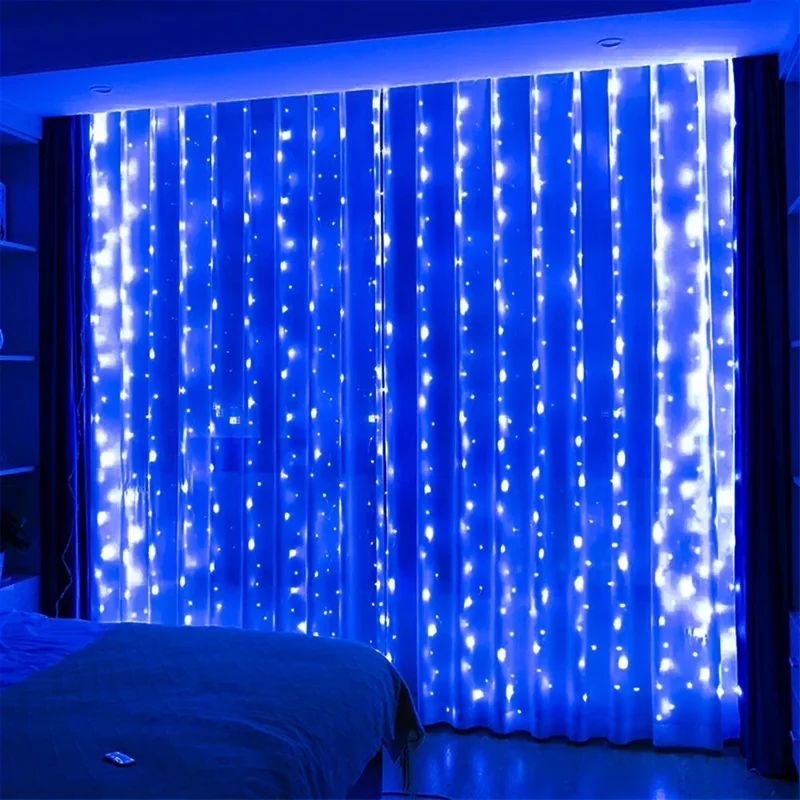 LED Curtain String Fairy Lights – USB Remote 8 Mode Hanging Lights for Christmas Wedding Party Home Garden Decor