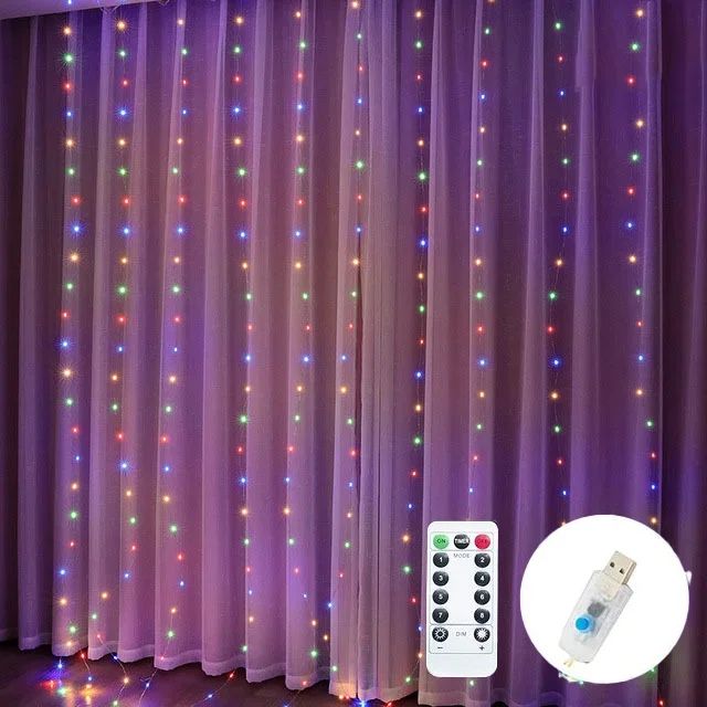 Dimmable LED Curtain Lights – USB Powered Fairy String Lights with Remote Timer 8 Modes for Bedroom Party Wedding Xmas