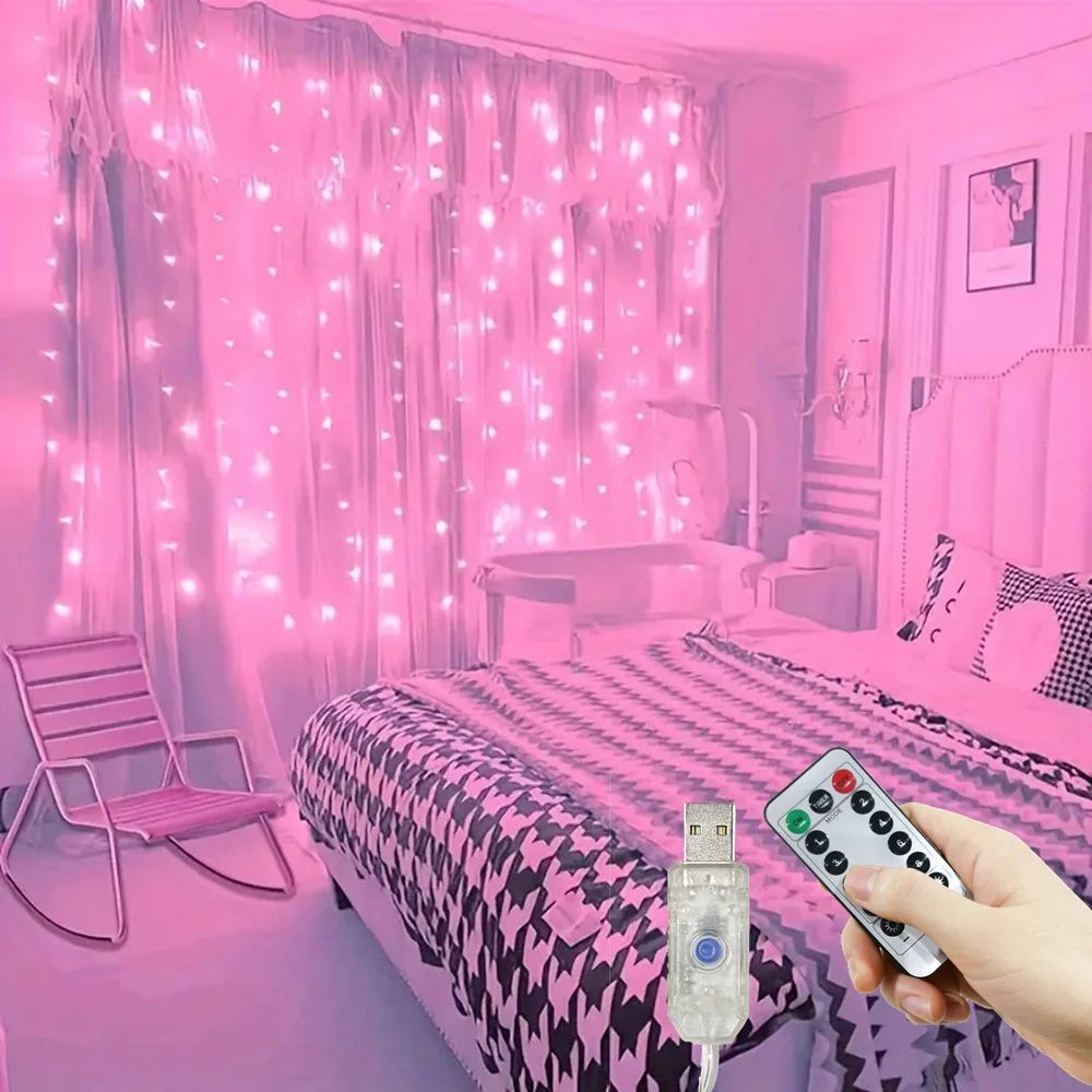 USB Curtain LED String Lights – 5V Fairy Lights for Ramadan Eid Mubarak Bedroom Wedding & Valentine's Day Decor