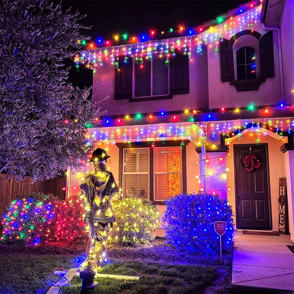 Outdoor LED Icicle Christmas Lights – Waterproof Hanging Curtain String Lights for House, Garden, Wedding & Holiday Deco