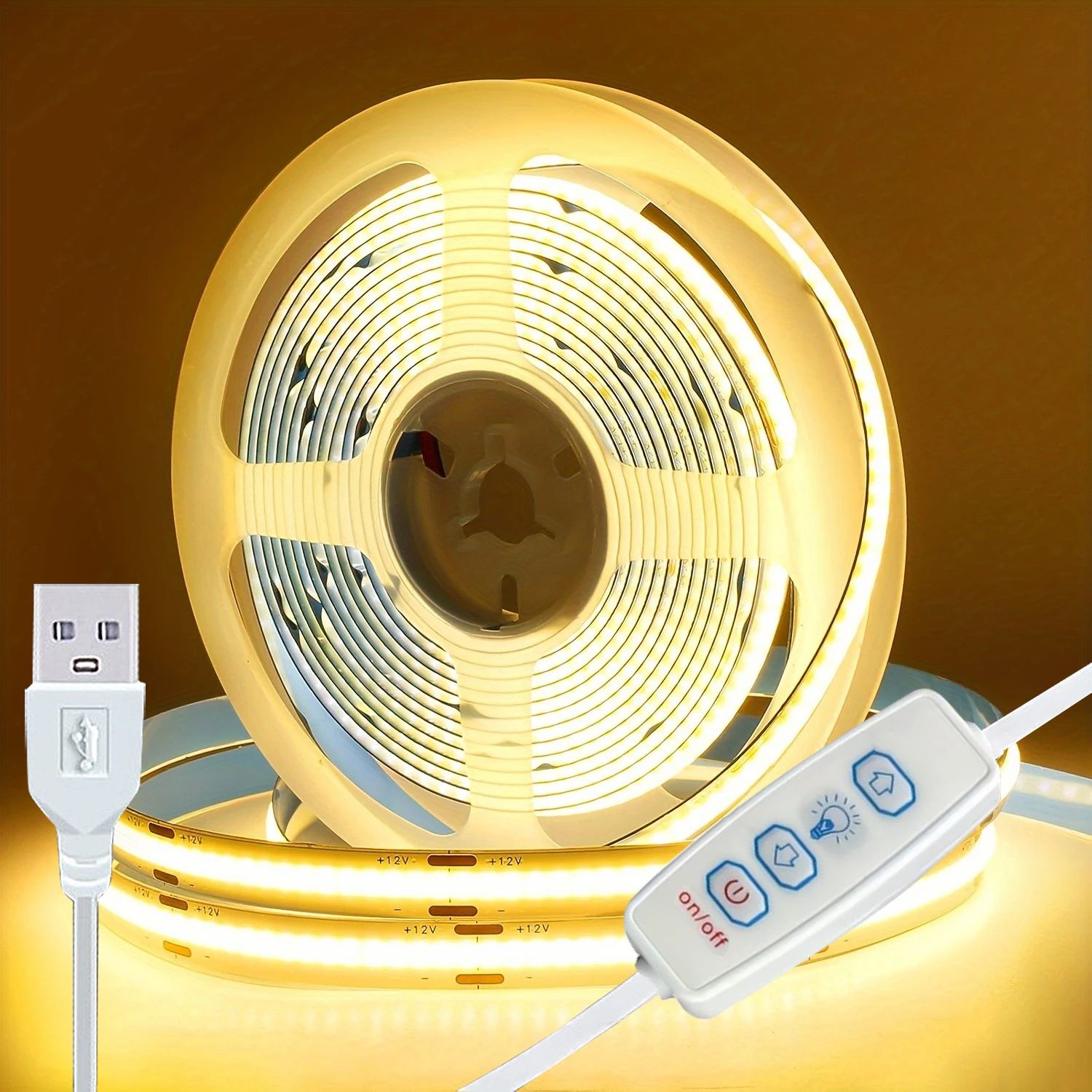 USB COB LED Strip Lights – 5V Flexible Dimmable Tape for TV Mirror Cabinet Room Backlighting, White & Warm White