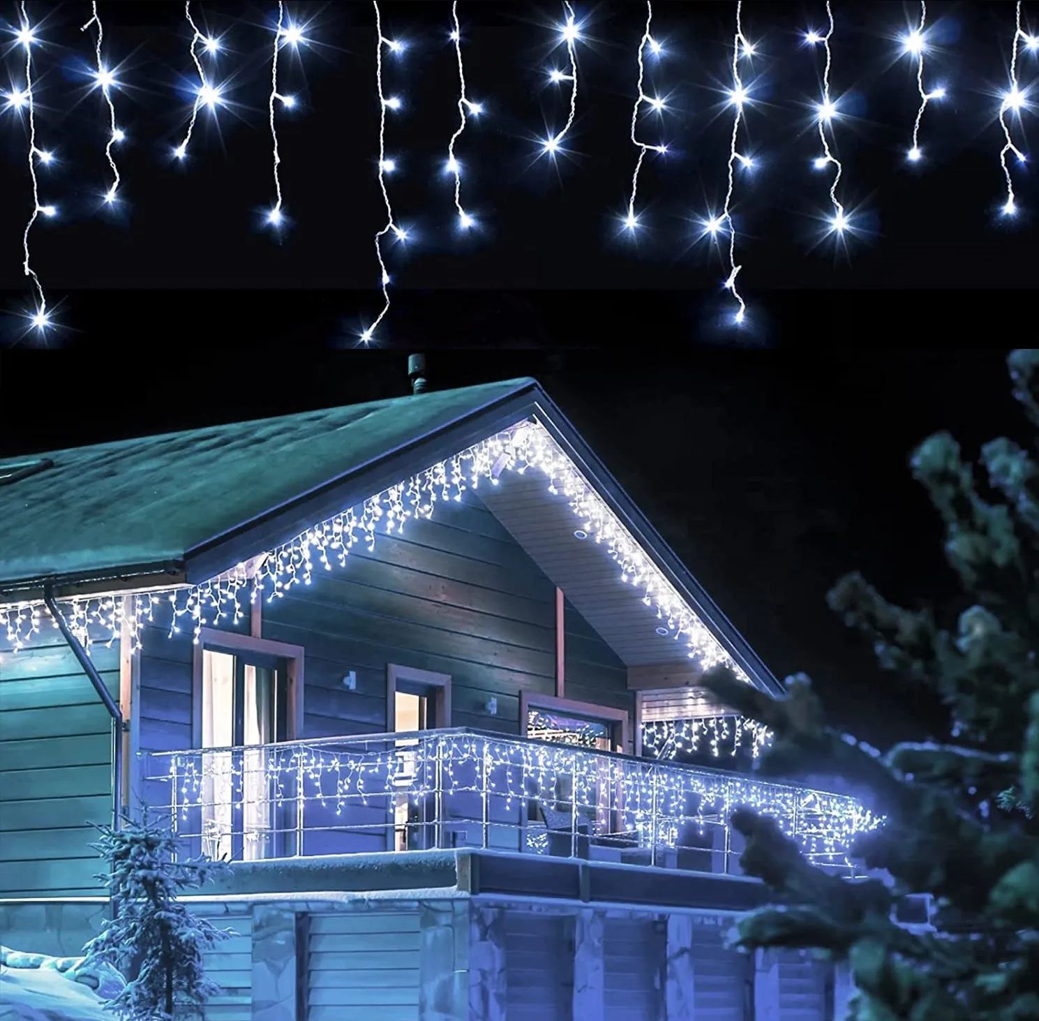 Outdoor LED Icicle Curtain Lights – Connectable Waterproof Christmas Garland with 8 Lighting Modes for Holiday Decor