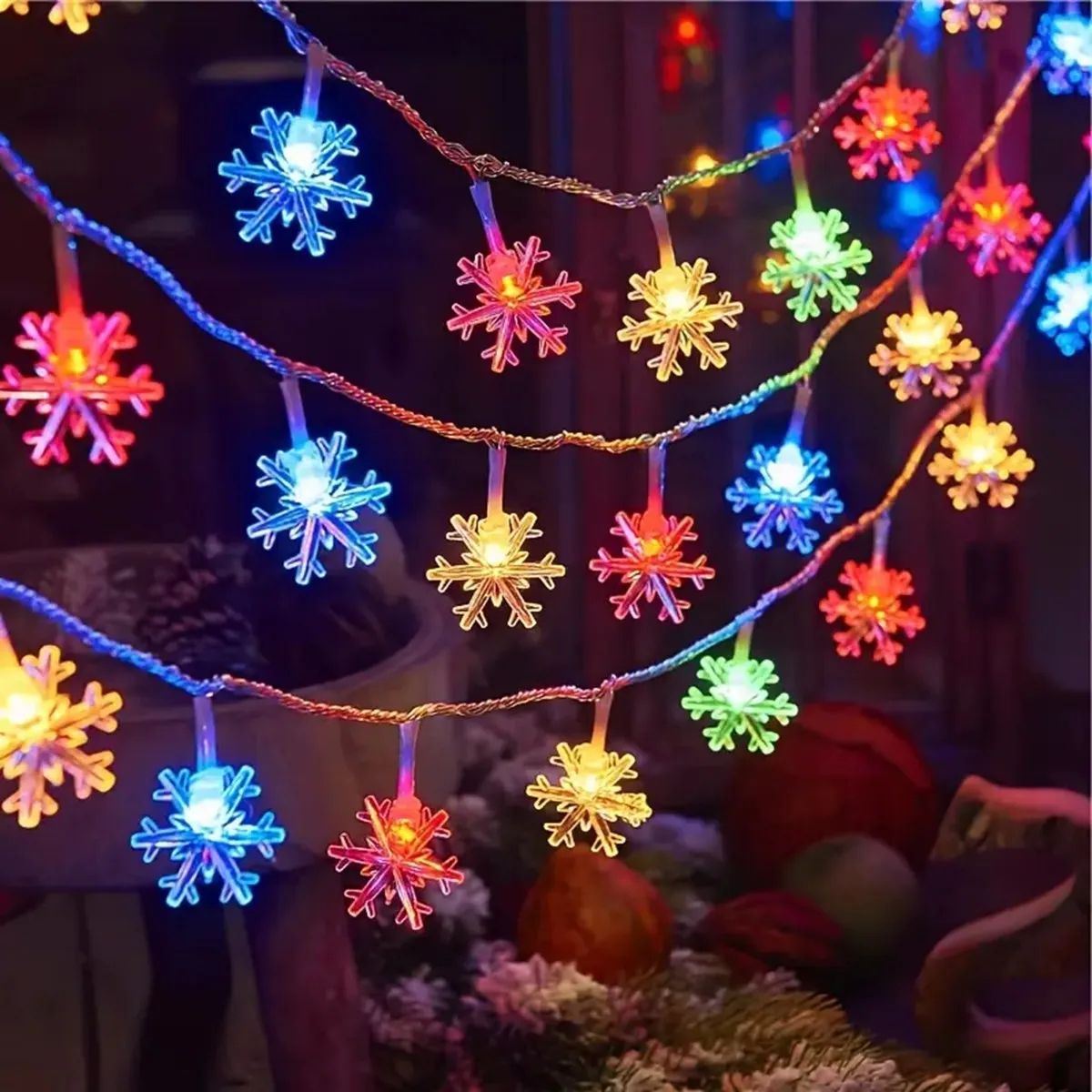 LED Christmas Snowflake String Lights – Indoor Outdoor Battery Powered Fairy Lights for Holiday Garden Party Decor