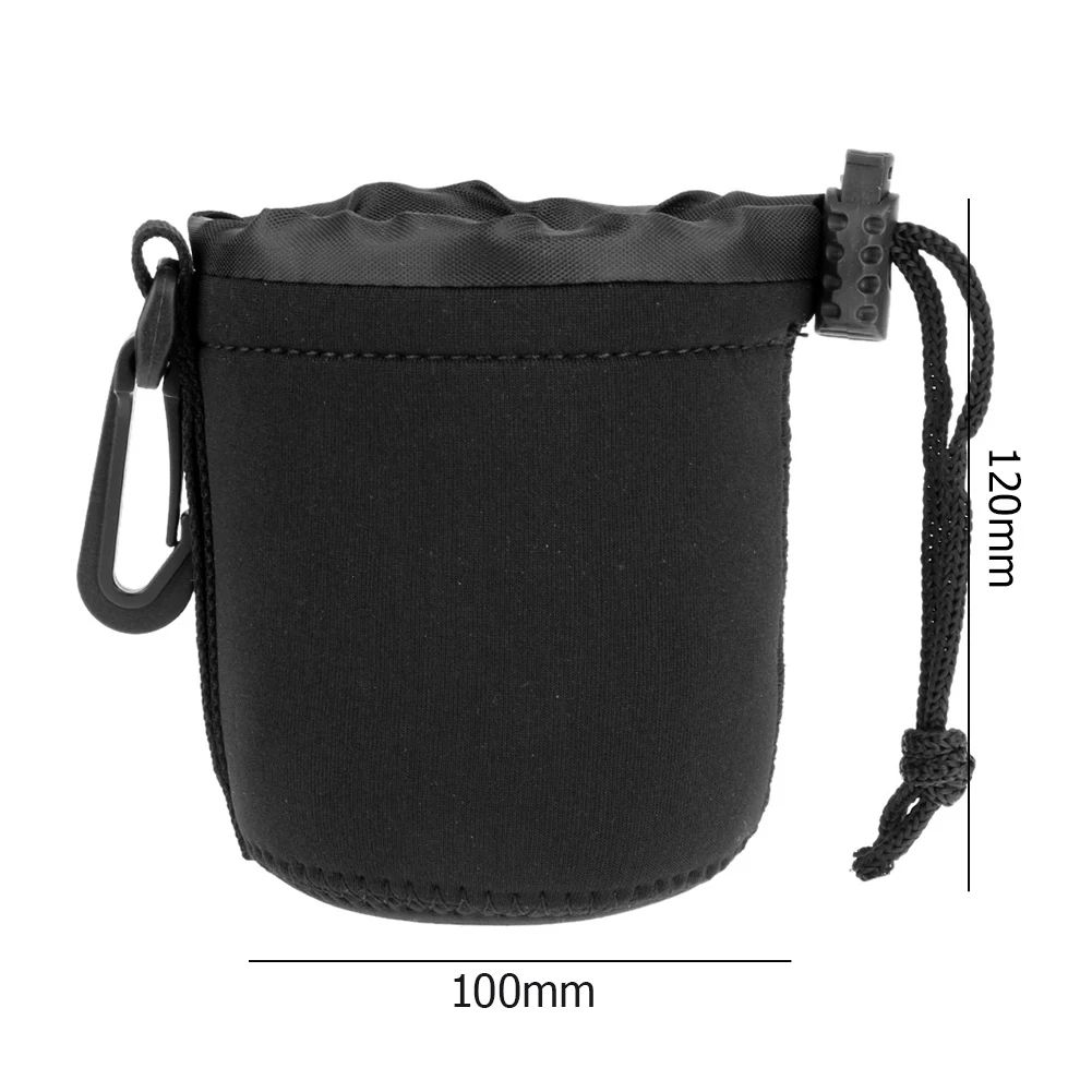 Waterproof Neoprene Camera Lens Pouch – Shockproof Soft Protective Case with Drawstring & Clip for DSLR Lenses