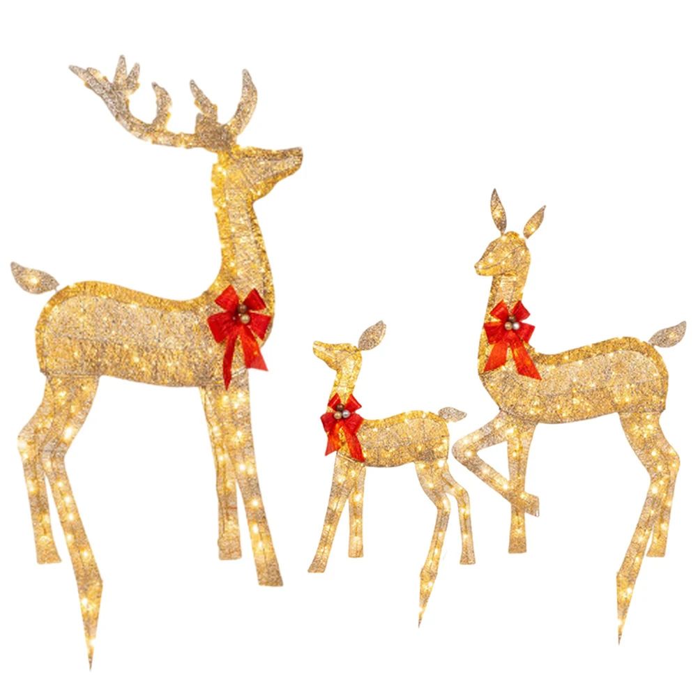 3pcs ighted Reindeer Christmas Decoration Set – Acrylic Deer Family with Lights for Yard Porch Tree & Holiday Display