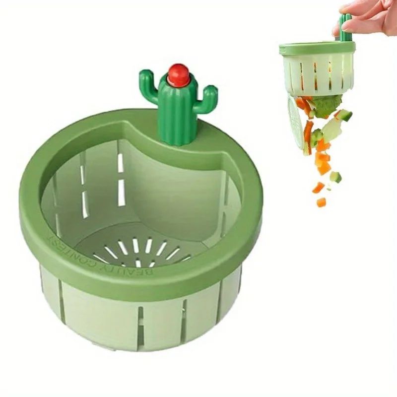 Cactus Sink Drain Strainer – Press-to-Empty Waste Basket for Easy Kitchen Cleanup and Debris Capture in Sinks and Tubs