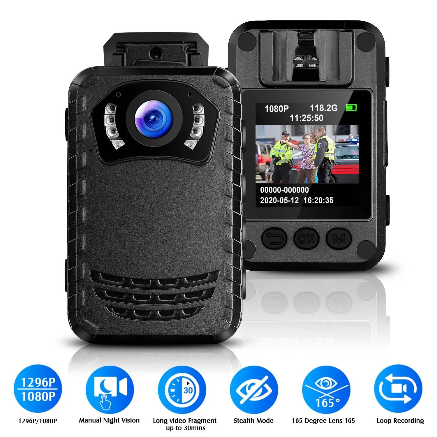 Mini Body Camera – 1296p Video, 140° View and IR Night Vision with 256 GB Card Support for Portable Work Documentation