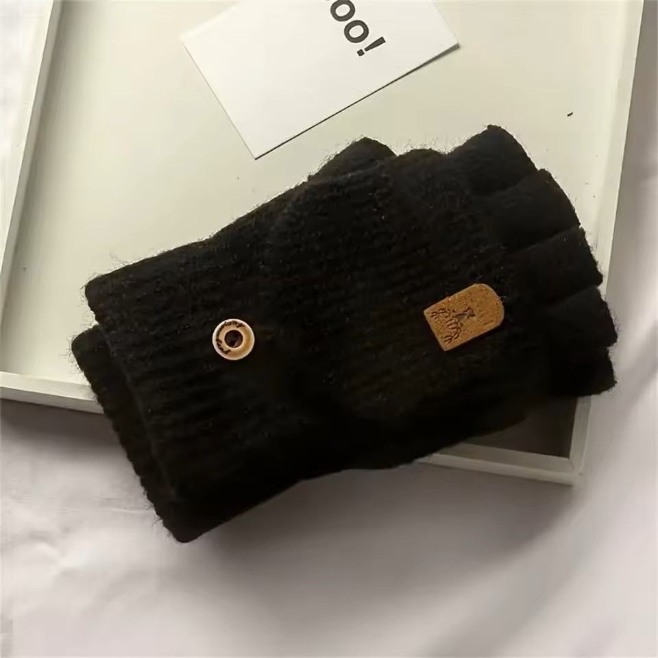Winter Half Finger Flip Gloves Warm Knitted Windproof Gloves for Men and Women