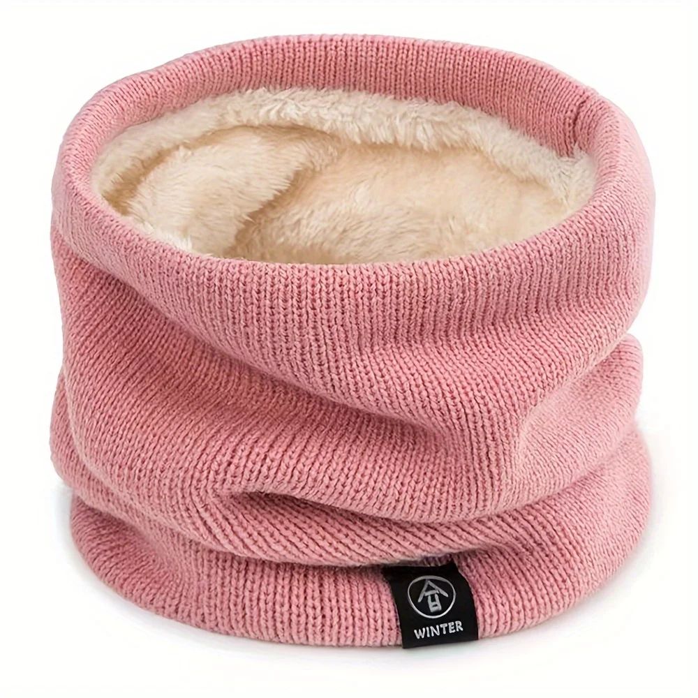 Winter Knit Scarf with Integrated Mask – Thickened Polyester Neck Gaiter for Warmth and Outdoor Sports