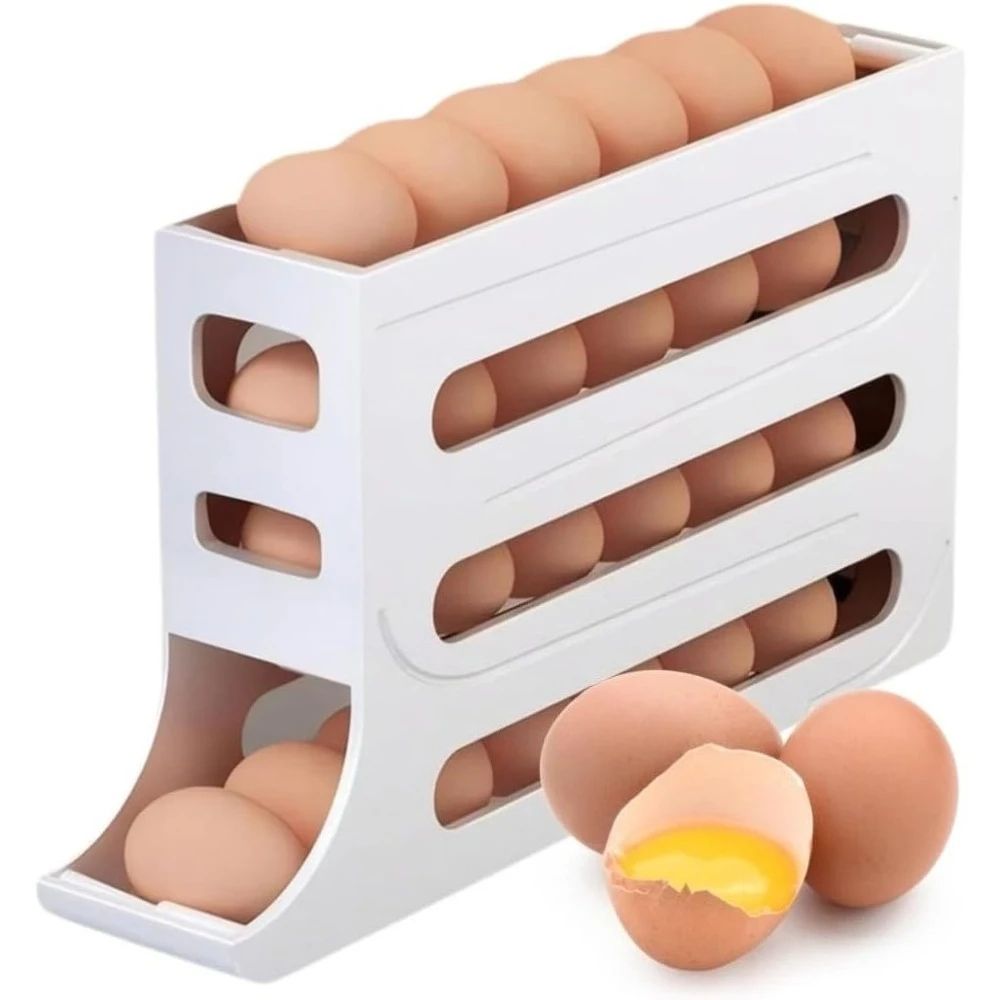4 Tier Rolling Egg Dispenser Refrigerator Egg Storage Rack Holds 30 Eggs