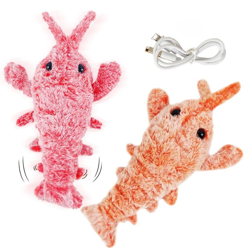 Electric Lobster Cat Toy USB Rechargeable Jumping Shrimp Plush Interactive Pet Toy