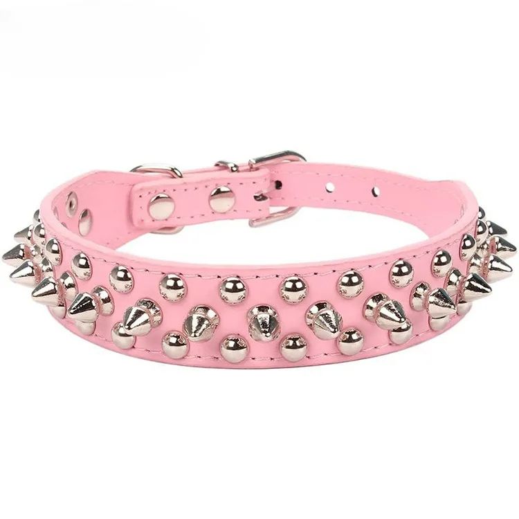 Adjustable PU Leather Spiked Dog Collar Punk Rivet Neck Strap for Small Dogs and Cats