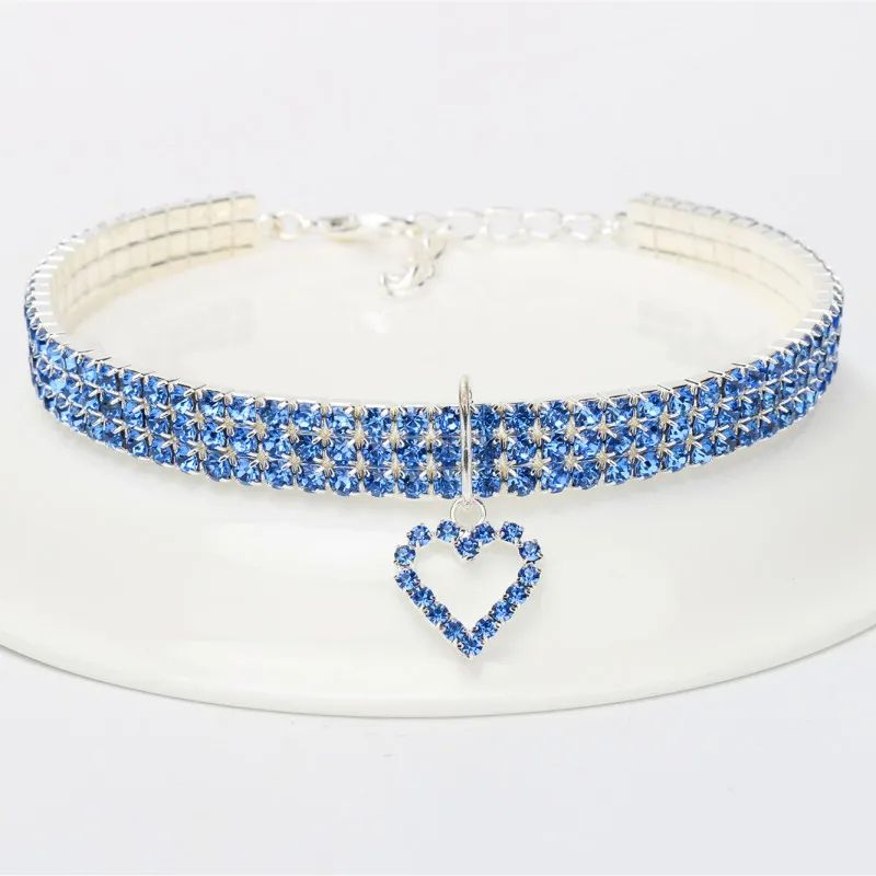 Three Row Rhinestone Pet Collar Elastic Sparkling Necklace for Cats and Dogs