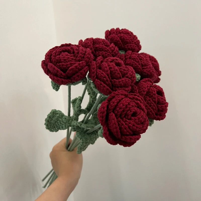 Handmade Crochet Red Rose Flowers