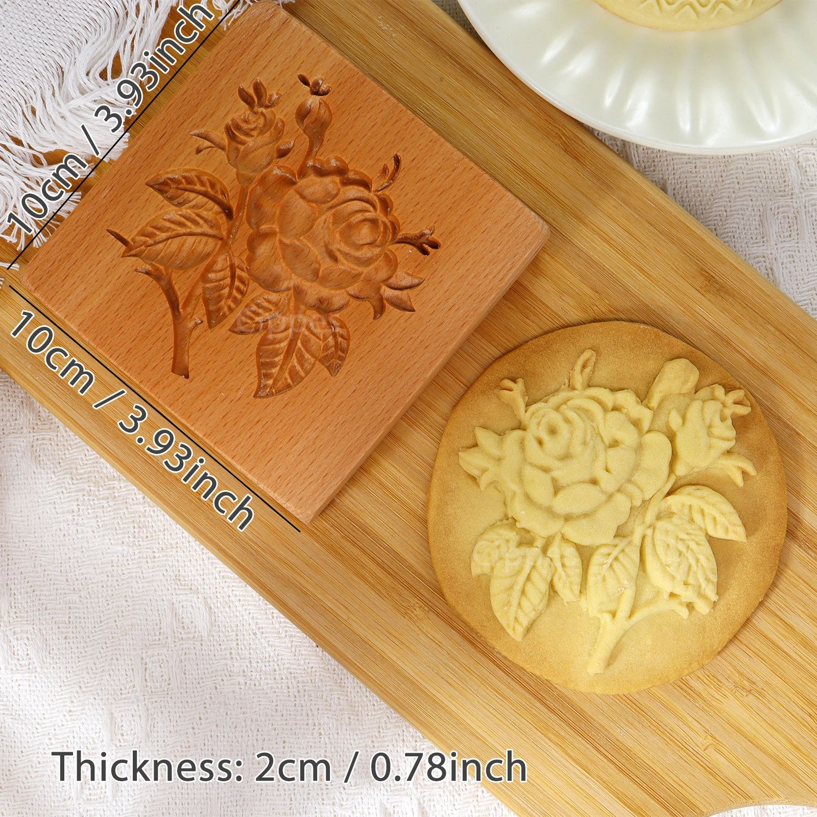 Wooden Rose Cookie Mold
