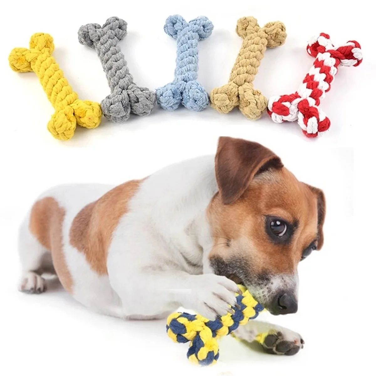 Random Color Rope Bone Chew Toy For Small and Medium Dog Durable Braided Dental Toy