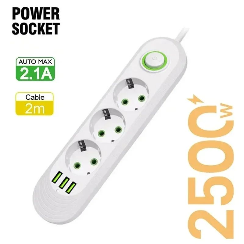 EU Power Strip with USB Charging Ports