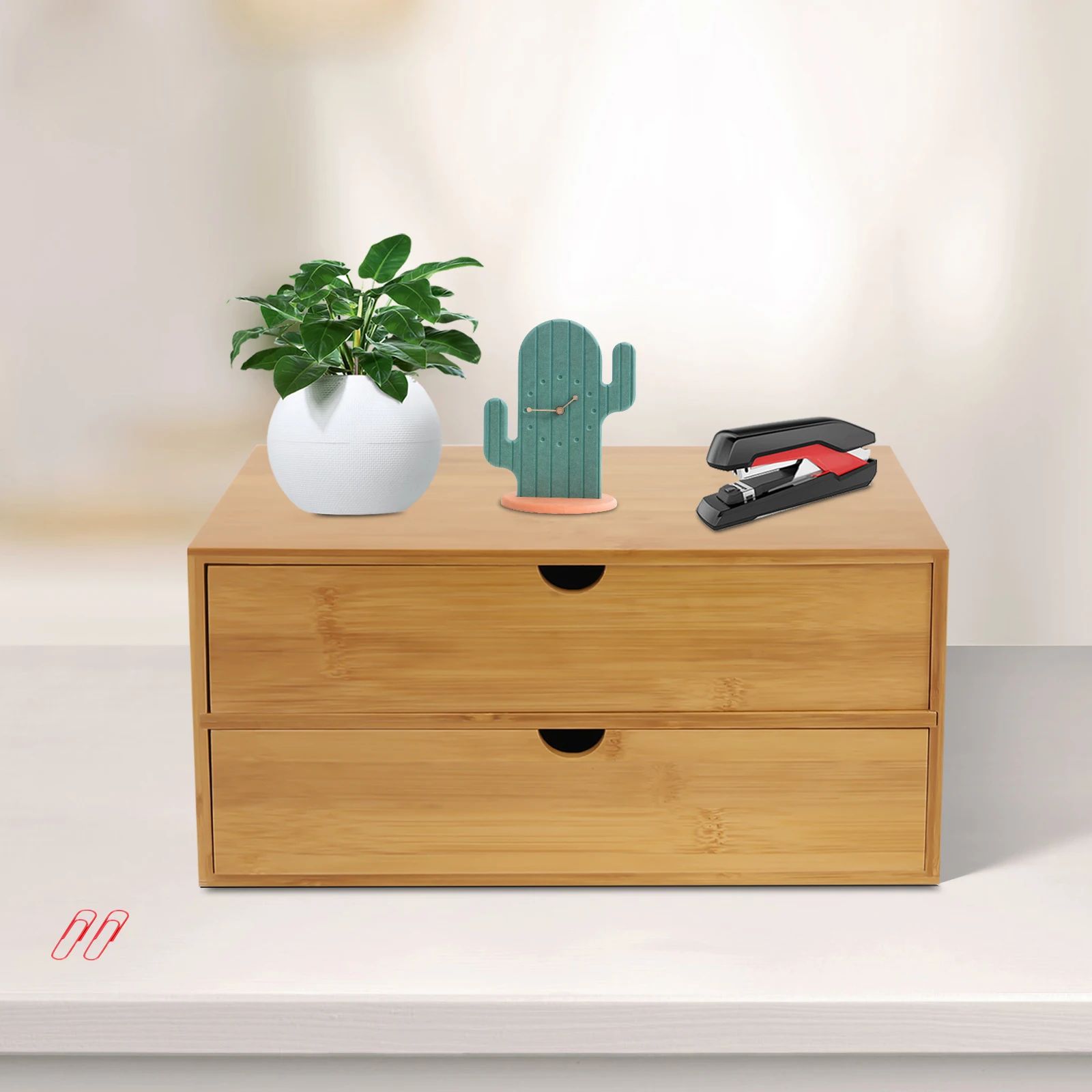 Bamboo Desktop Organizer with 2 Drawers for Desk Storage | Inspire Uplift