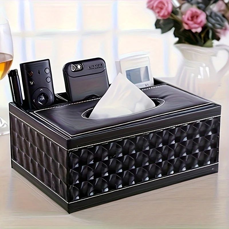 Faux Leather Tissue Box with Remote Holder | Inspire Uplift