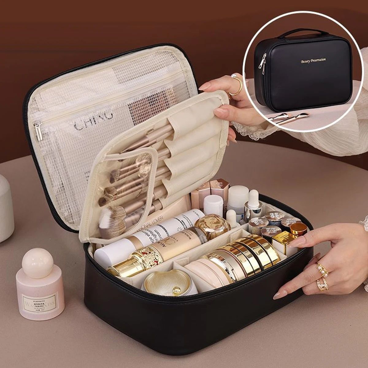 Large Capacity PU Leather Waterproof Makeup Bag