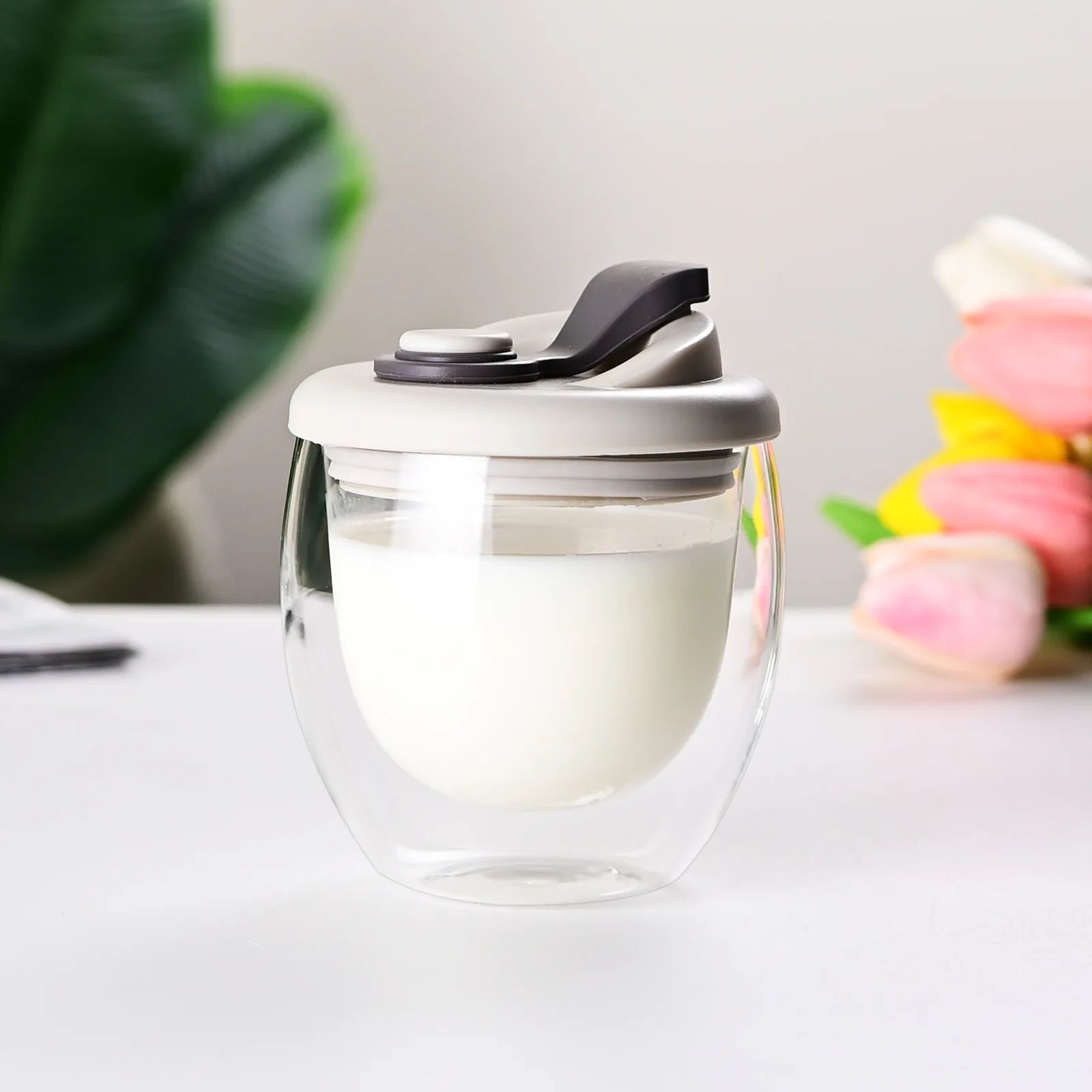 15oz Double Wall Glass Coffee Mug with Silicone Lid