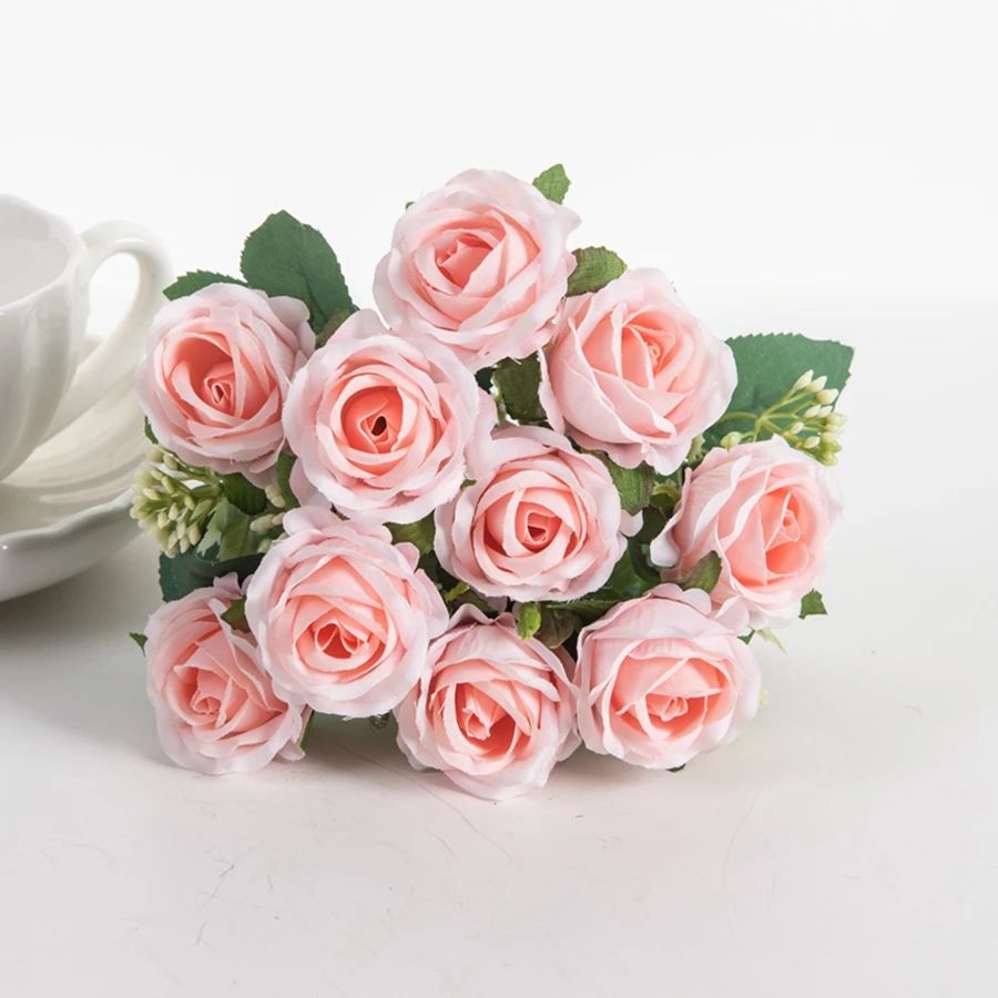 Artificial Silk White Rose Bundle 10 Heads for Wedding And Home Decor